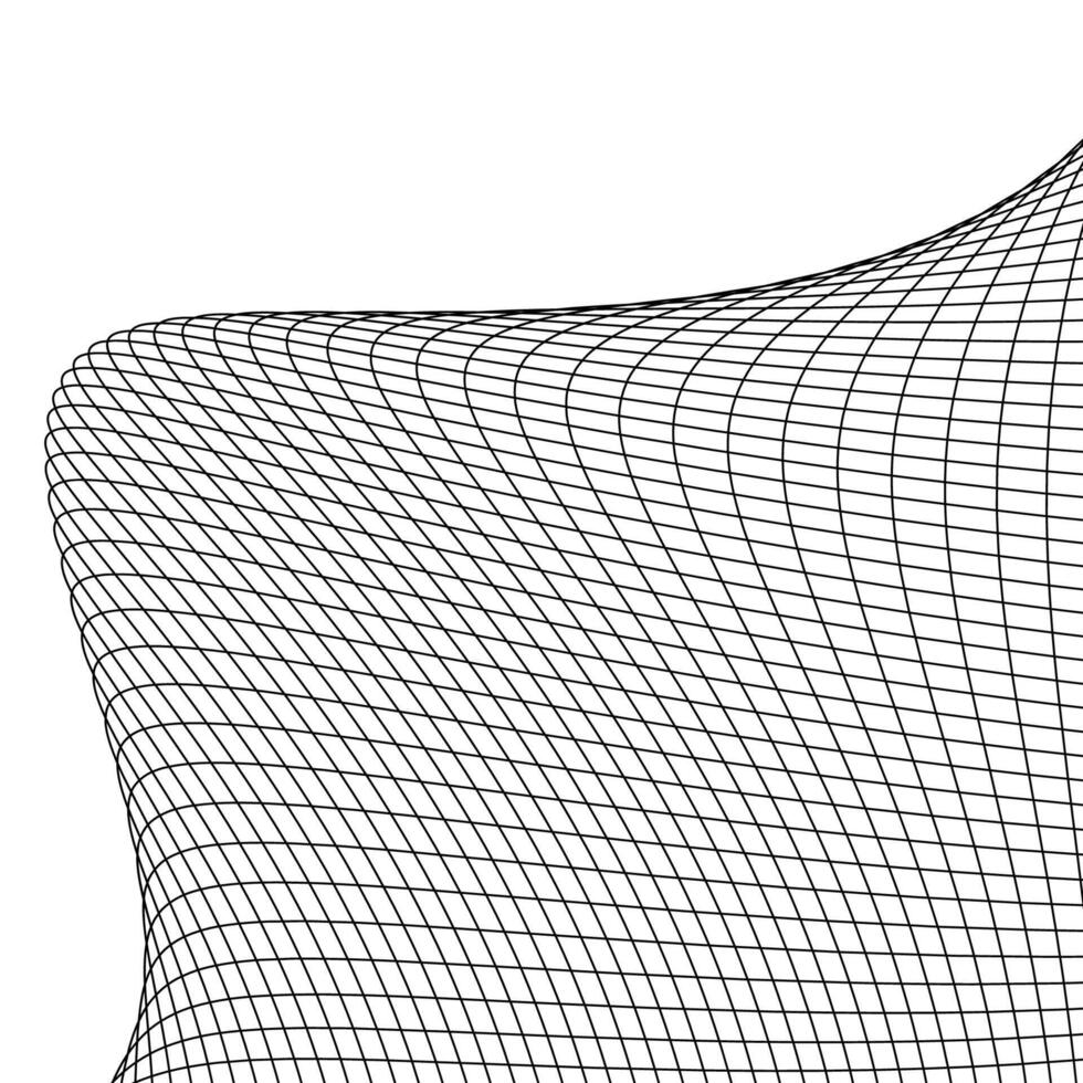 Abstract Geometric Wave Grid Background with Black Curved Lines on White, Optical Illusion Mesh Pattern vector