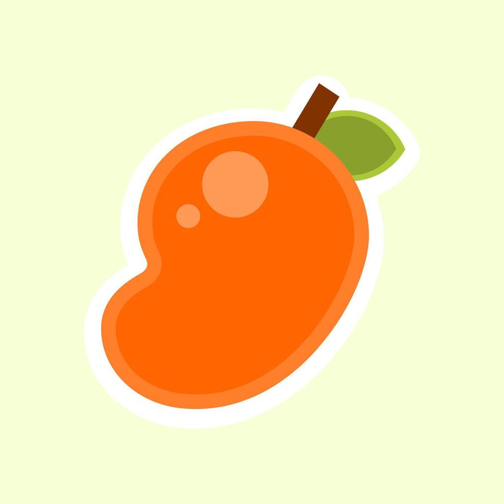 Cute cartoon mango fruit with green leaf and stem on yellow background vector