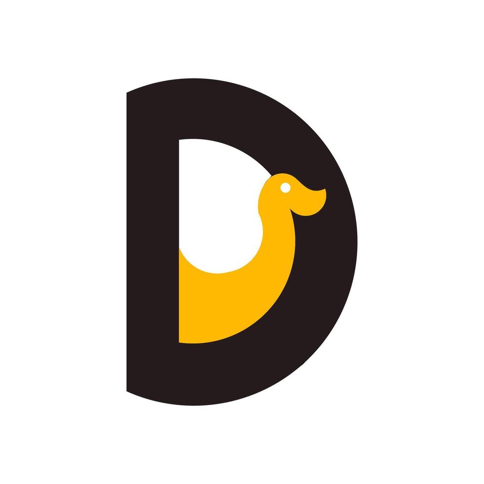 Creative Modern Letter D Logo with Yellow Duck Shape Inside, Minimalist Flat Design Concept for Kids Brand vector