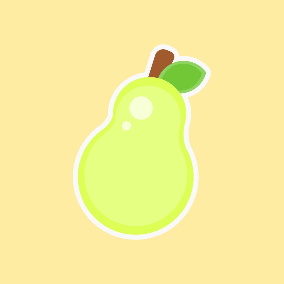 Cute Pear Fruit Illustration in Flat Style Green Fresh Pear with Leaf vector