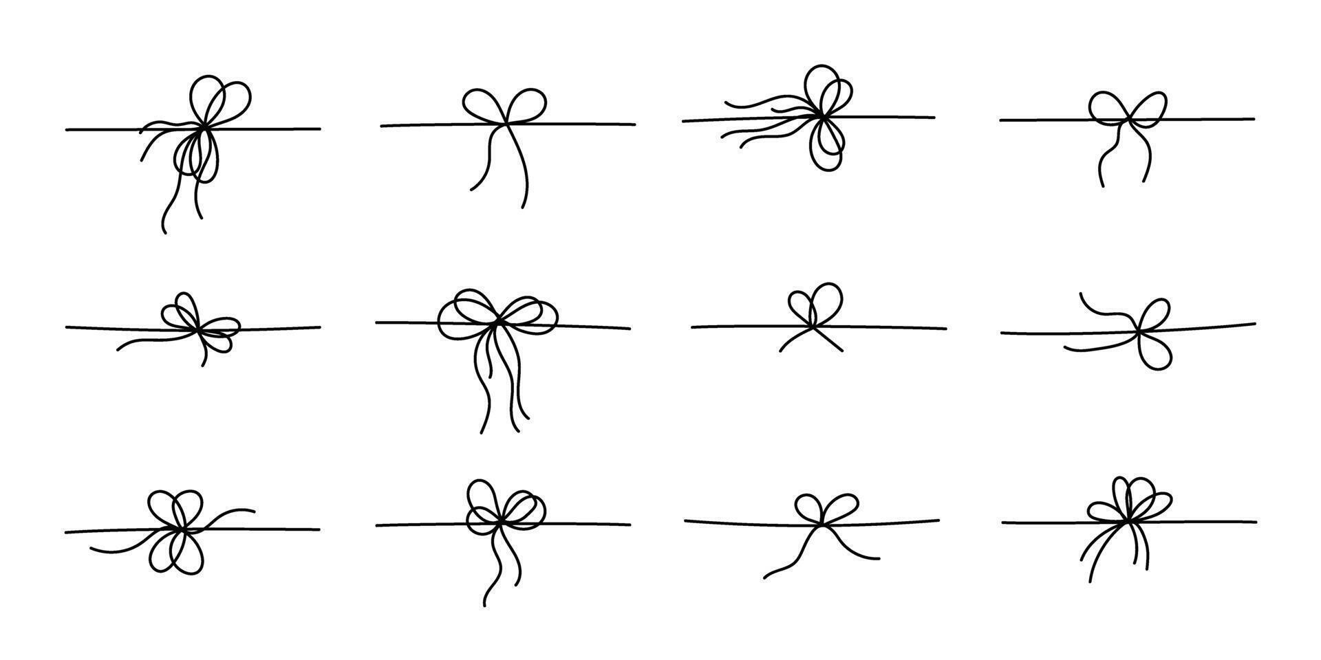 Line style gift ribbon bows set isolated on white background. vector