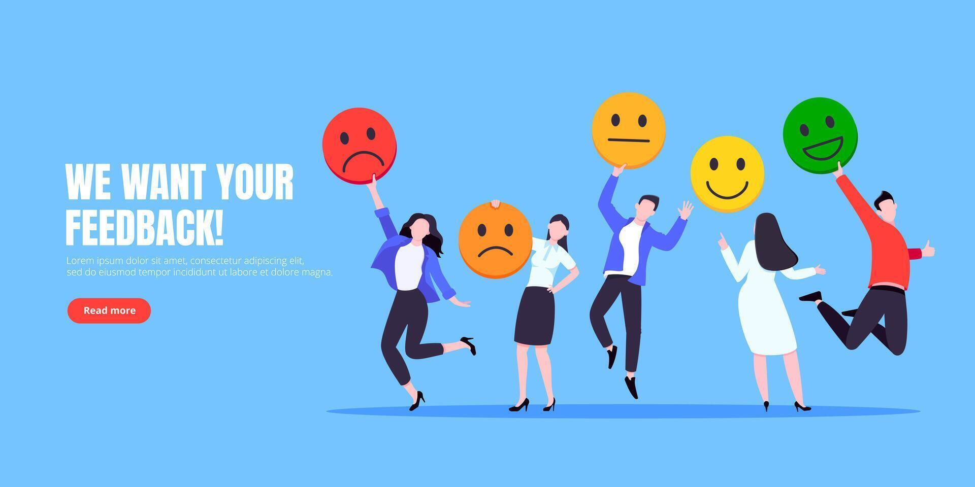 Employee happiness and angry work attitude feedback business concept flat style illustration. vector