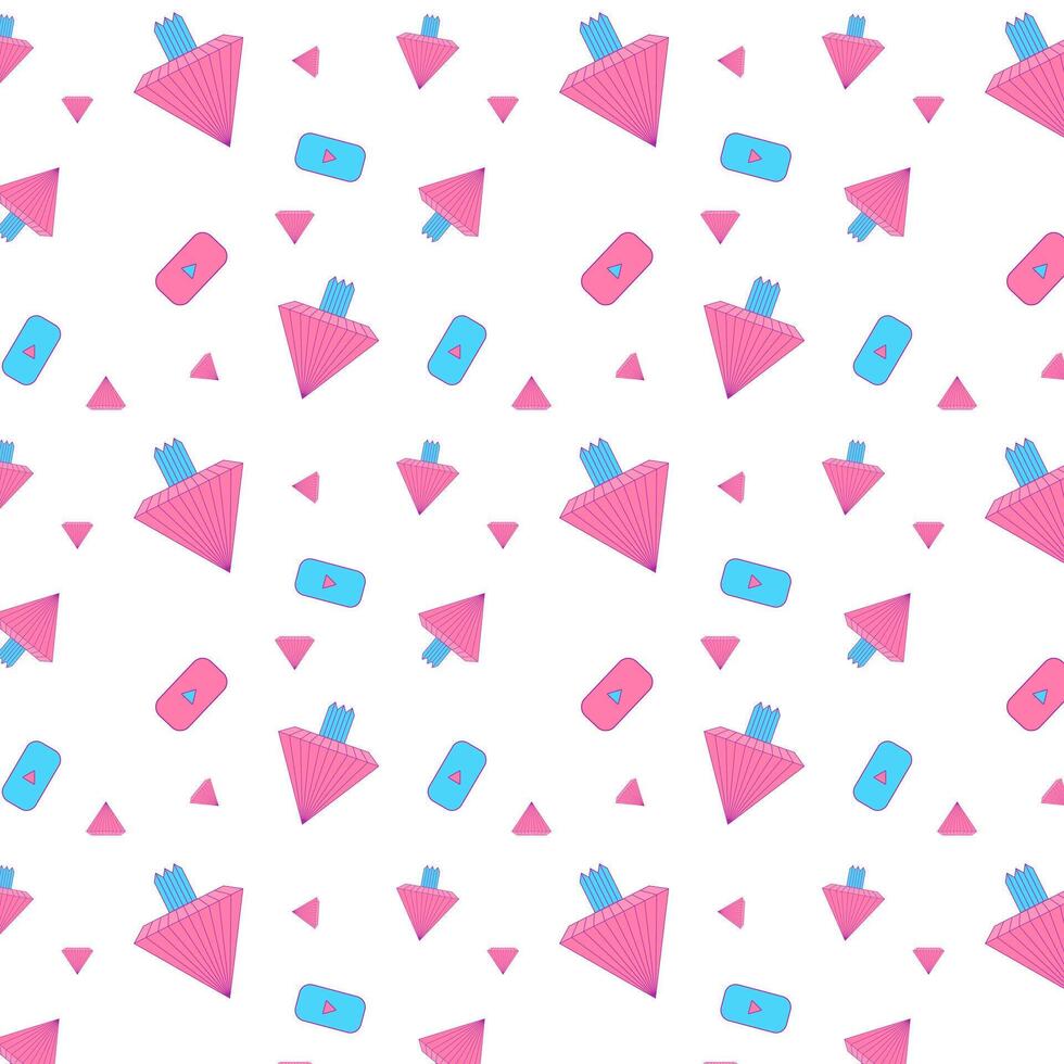 Pattern with pink crystals and blue crown, winner, gem, best, game, social networks, , space, start button, doodle elements, childrens drawing, post, social networks, messenger. Youth vibe. vector
