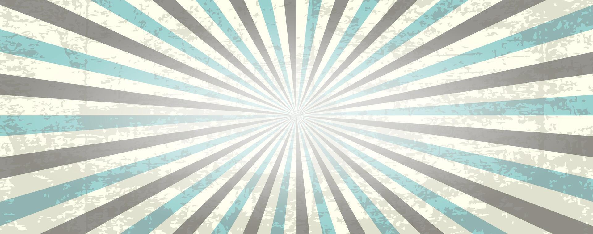 Old vintage grunge shabby retro horizontal banner background with diverging beams. vector