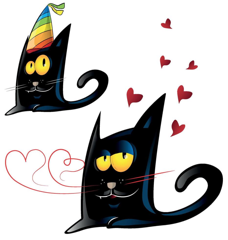 two variant of black cat cartoon party and valentine's day vector