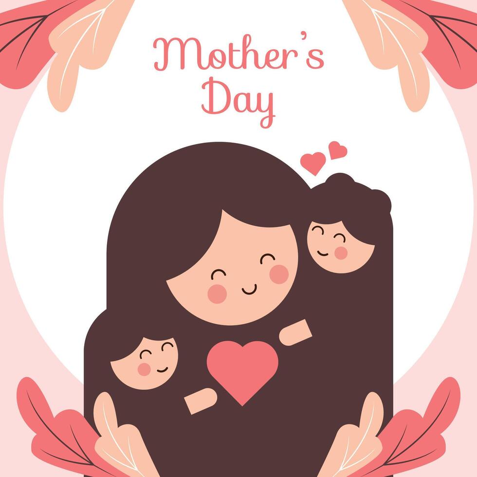 Minimalist Mother's Day Greeting Card on White Background with Heart and Tropical Leaf Illustrations vector