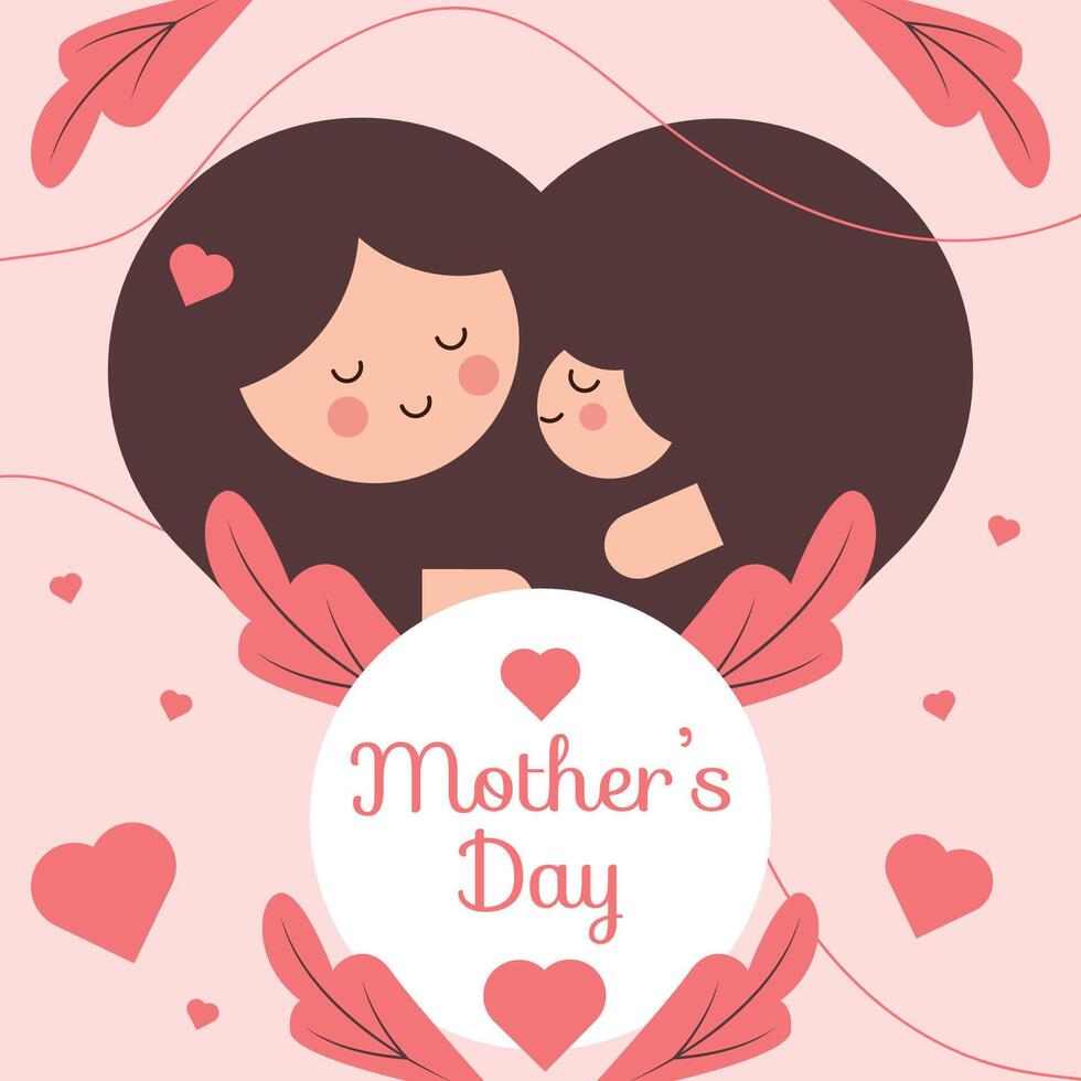 Minimalist Mother's Day Greeting Card with Heart and Tropical Leaf Illustrations vector