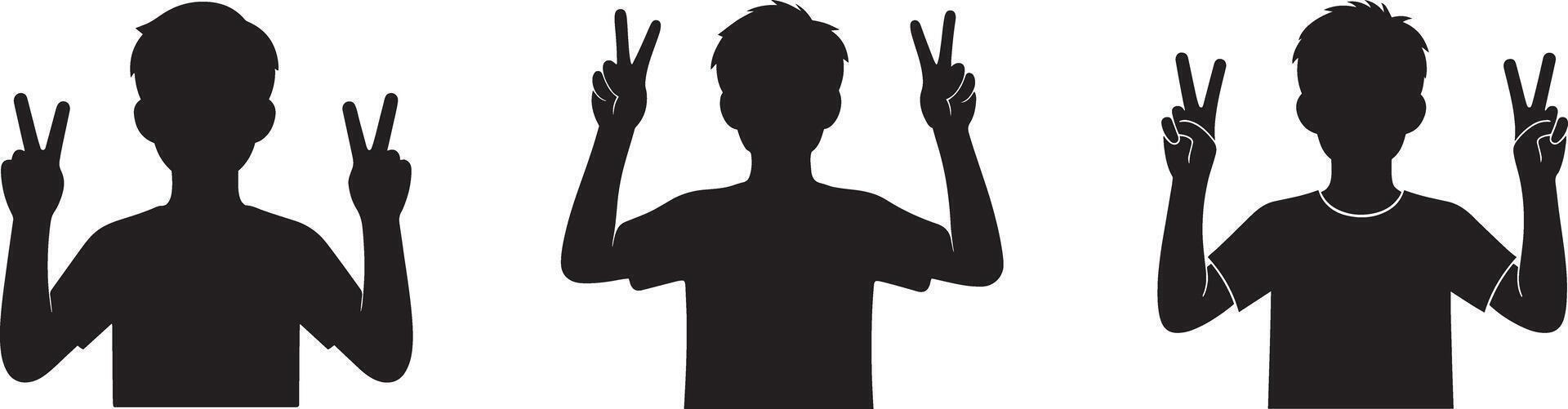 Youth forming peace sign with hands in silhouette design and harmony illustration style set vector