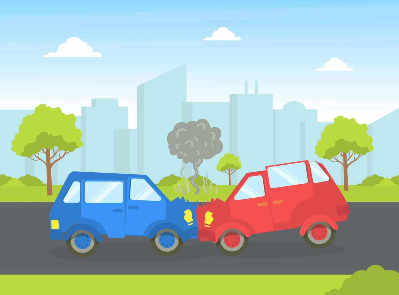 Car Accident, Two Cars Crashing on Highway Illustration vector