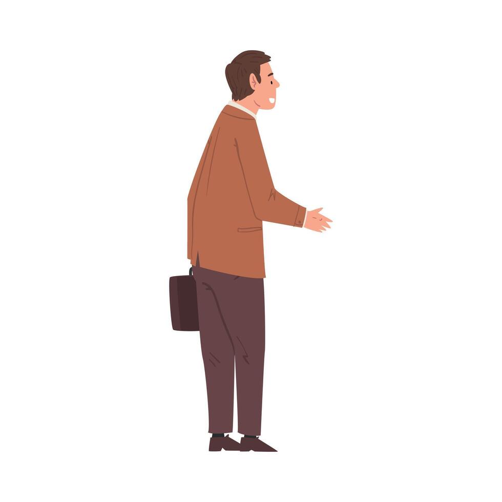Businessman in Suit Standing and Stretching Hand for Handshake Illustration vector