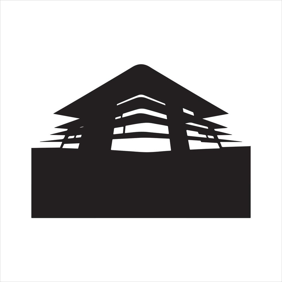A black and white logo of a building vector