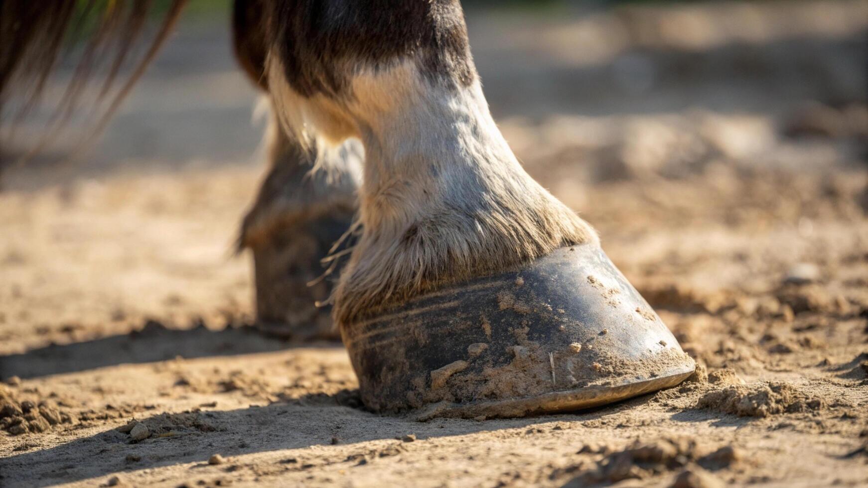 A close up of a horse's hoof in the dirt photo