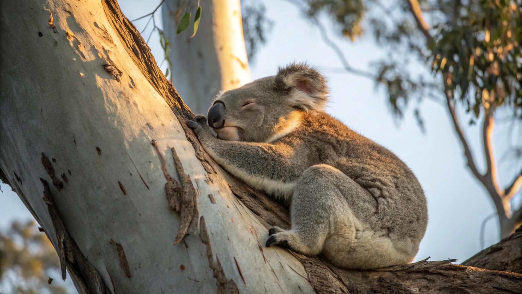A koala sleeping in a tree photo