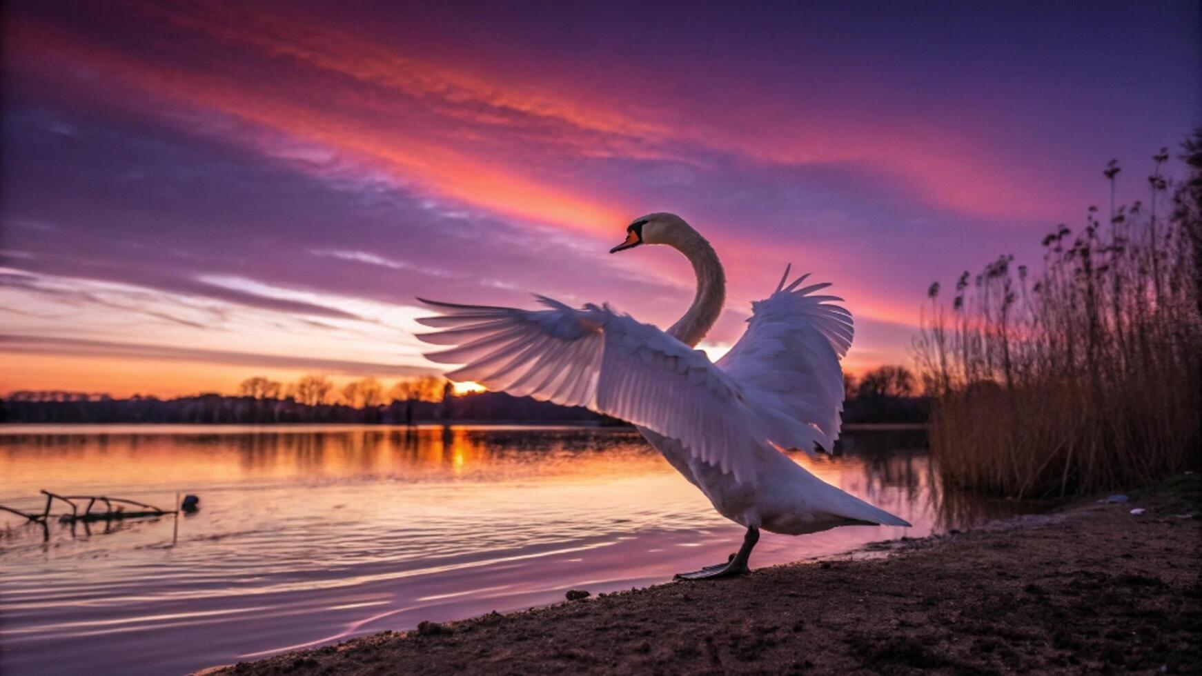 Swan at sunset photo