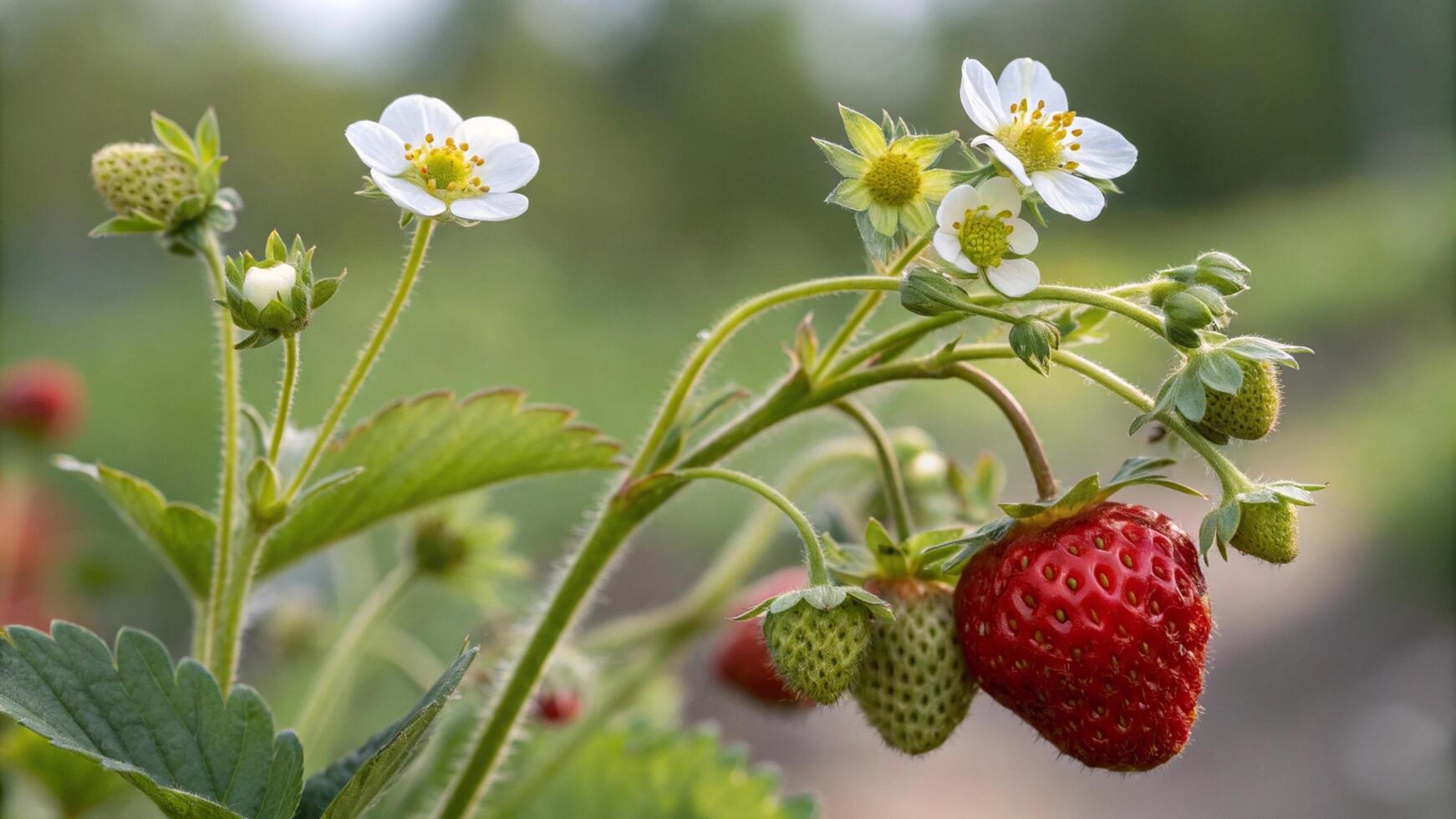 Strawberries growing in a field photo