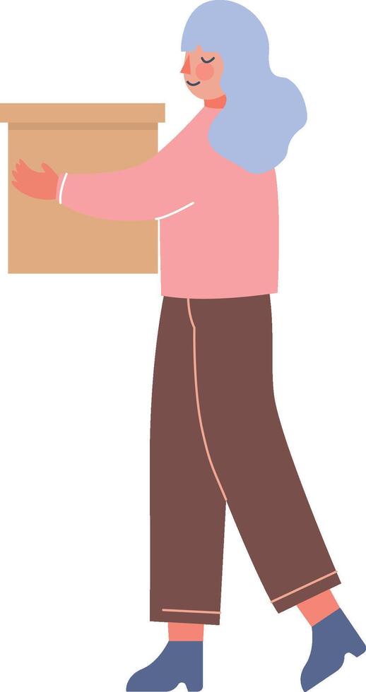 Young Woman Carrying Cardboard Box, Girl Moving to New Home Illustration vector
