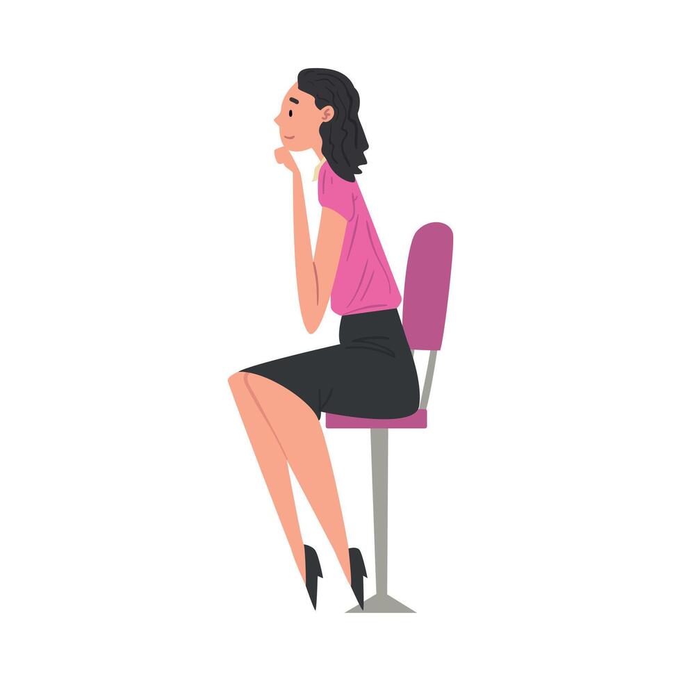 Girl Sitting on Chair, Female Person Having Job Interview, Side View Illustration vector