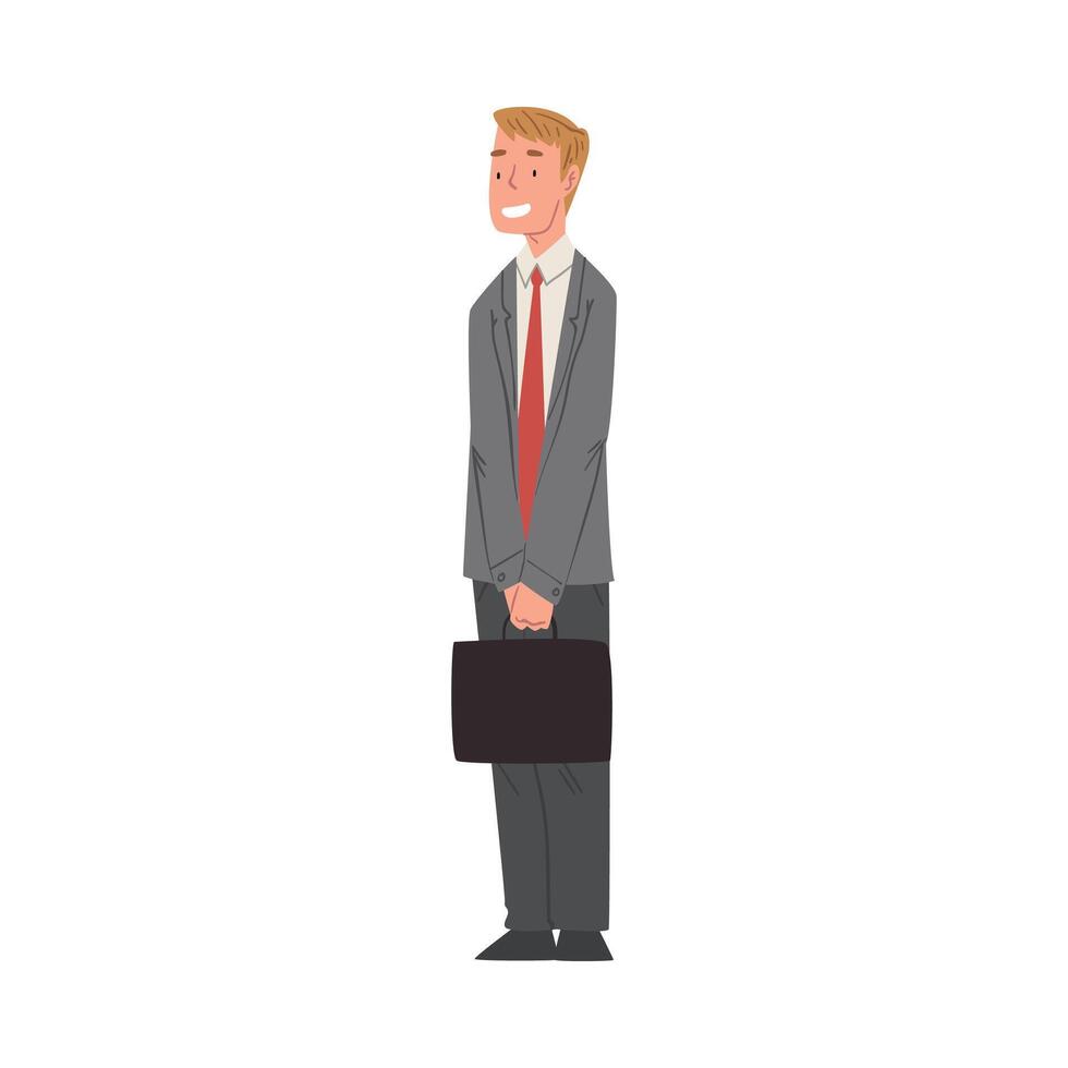 Smiling Businessman in Suit Standing with Briefcase Illustration vector