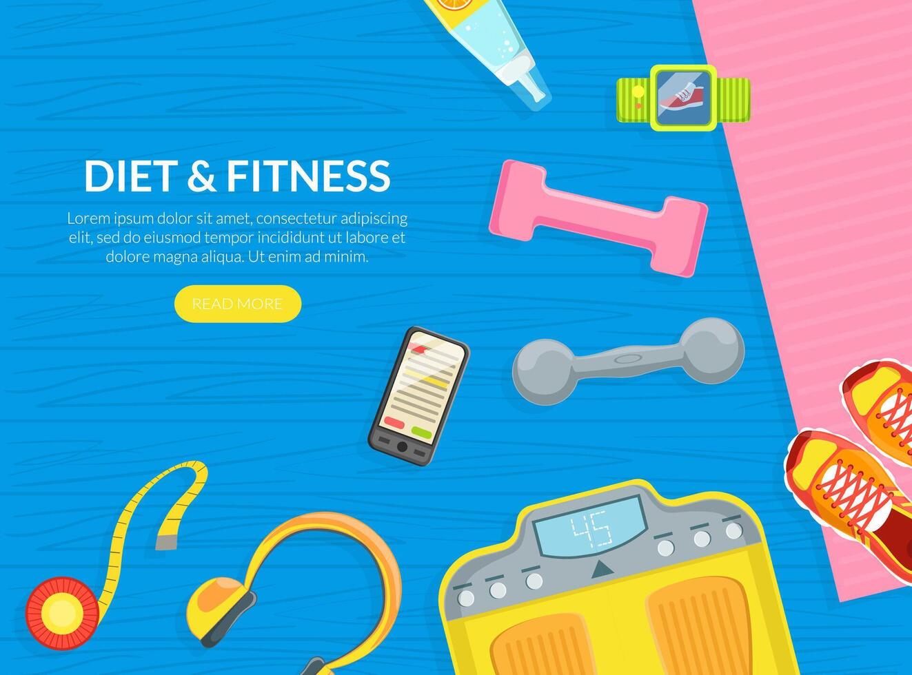 Diet and Fitness Landing Page Templates Set, Healthy Lifestyle and Eating Mobile App, Homepage Flat Illustration vector