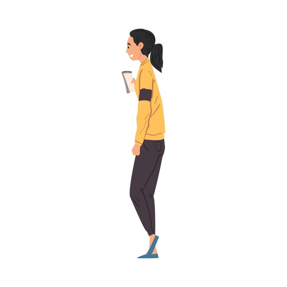 Side View of Smiling Young Woman Making Notes Cartoon Illustration vector