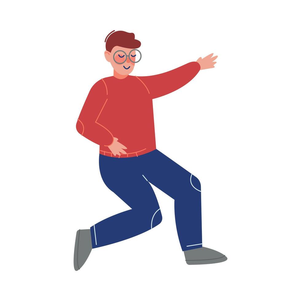 Teen Boy Happily Jumping, Cute Schoolboy Wearing Casual Clothes and Glasses Having Fun Illustration vector