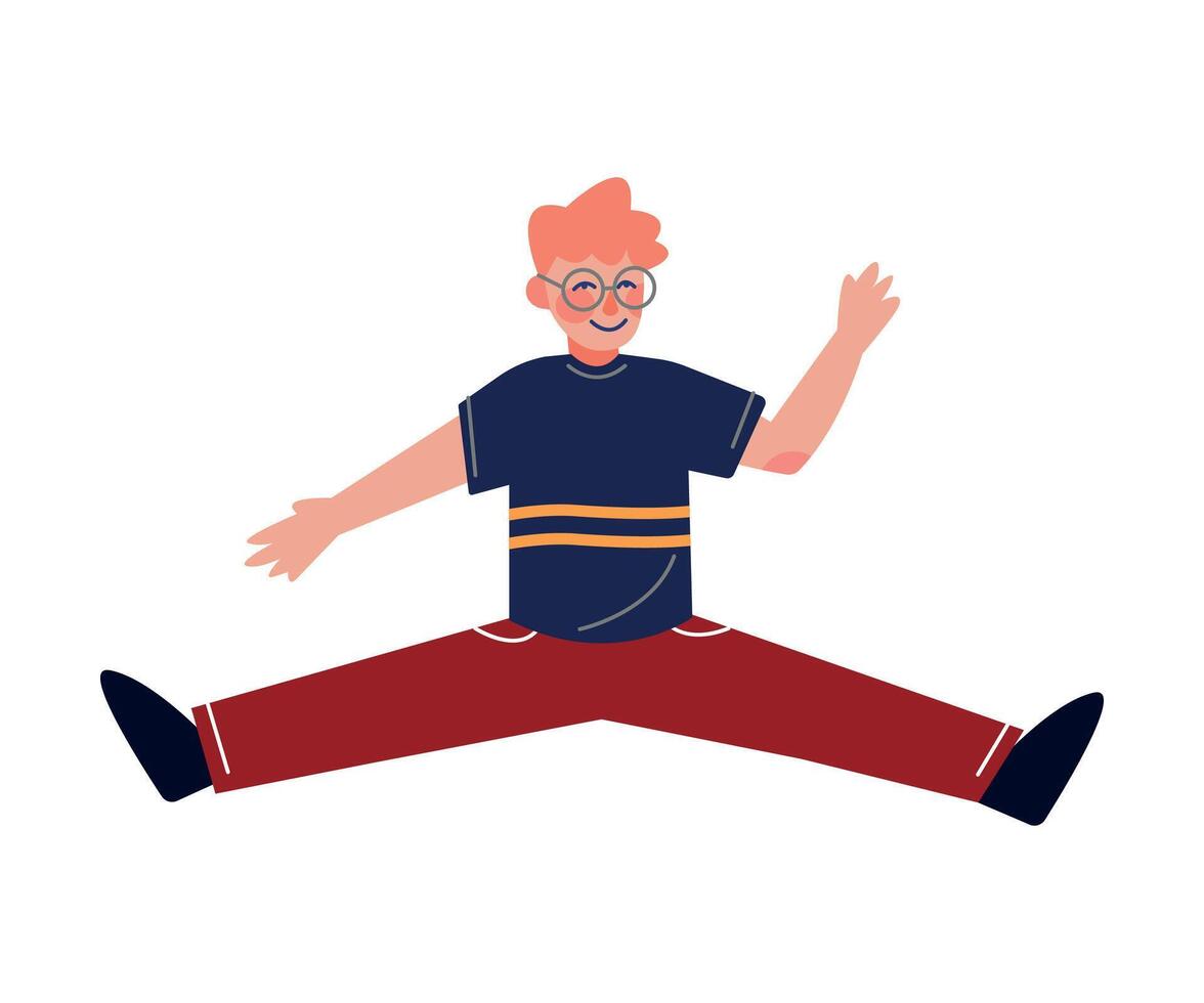 Smiling Teenager Boy Happily Jumping, Emotional Schoolgirl Having Fun Illustration vector