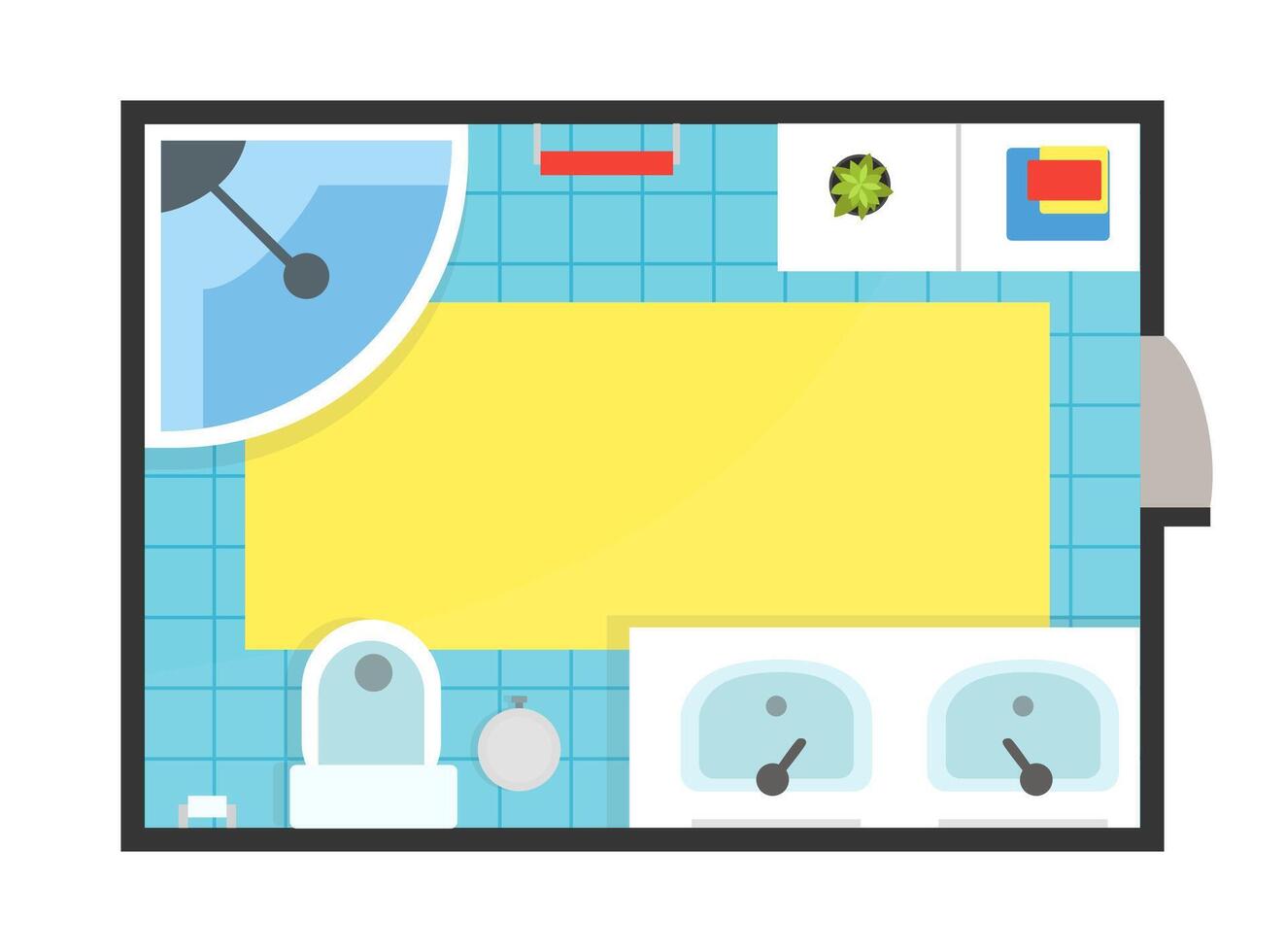 Bathroom Modern Interior, Top View of Detailed Plan for Apartment or Family House Illustration vector