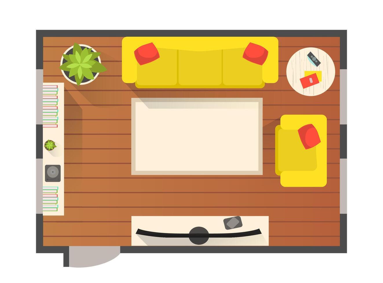 Living Room Modern Interior, Top View of Detailed Plan for Apartment or Family House with Furniture Elements Illustration vector