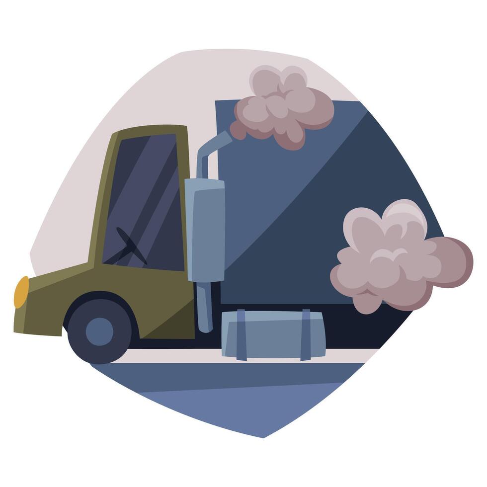 Truck Emitting Dark Smoke, Ecological Problem, Air Pollution Illustration vector
