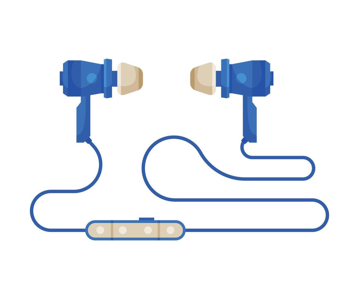 Blue Wired Earphones, Accessory for Music Listening Illustration vector
