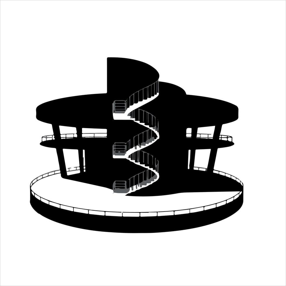 A black and white illustration of a spiral staircase vector