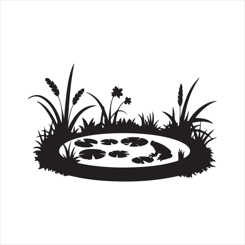 illustration of a pond with a frog and plants vector