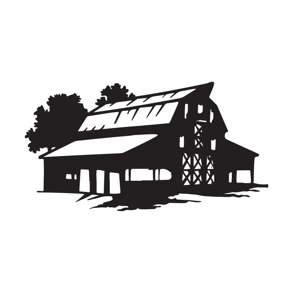 a black and white silhouette of a barn vector