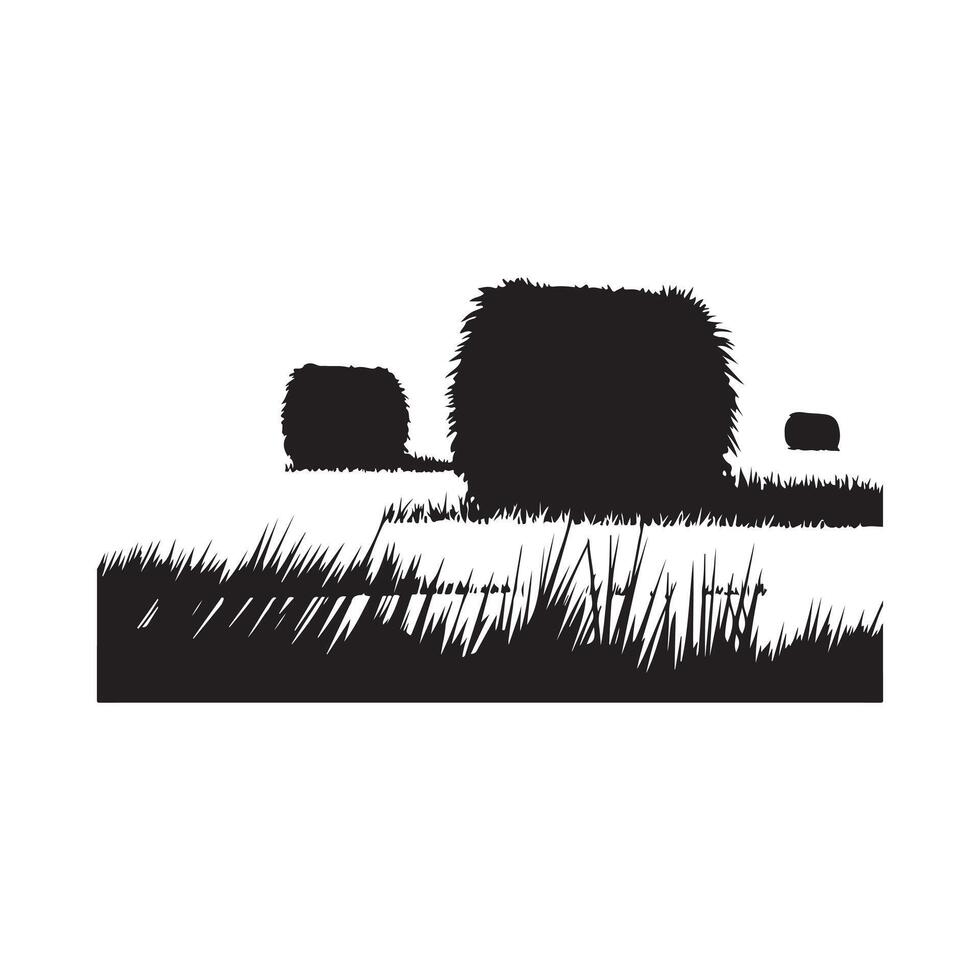 silhouette of hay bales in the field vector