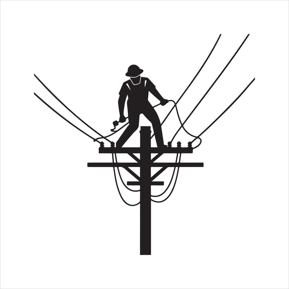 Electrician on top of a power pole vector