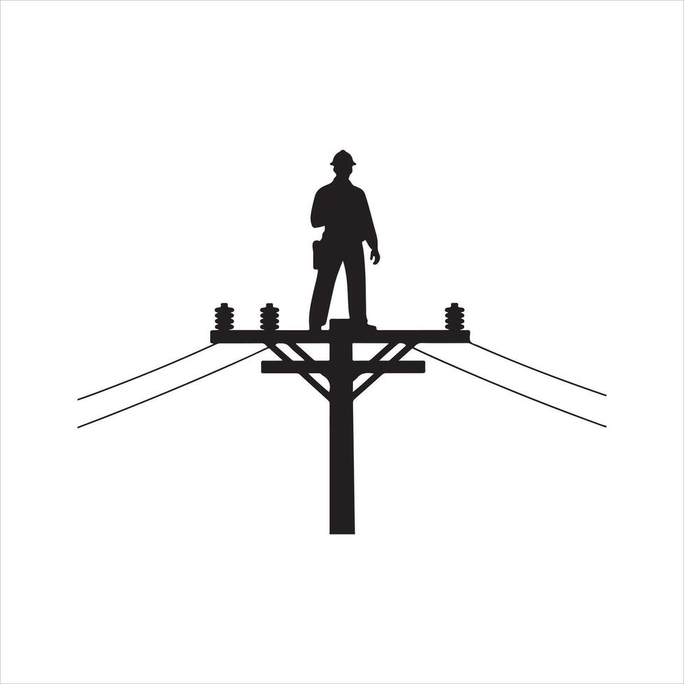 Electrician on top of power pole illustration vector