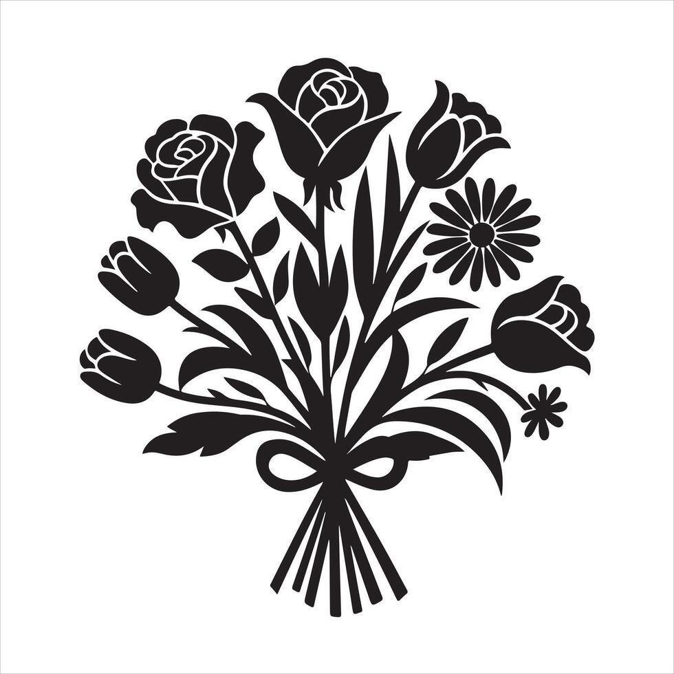 a bouquet of flowers is shown in black and white vector