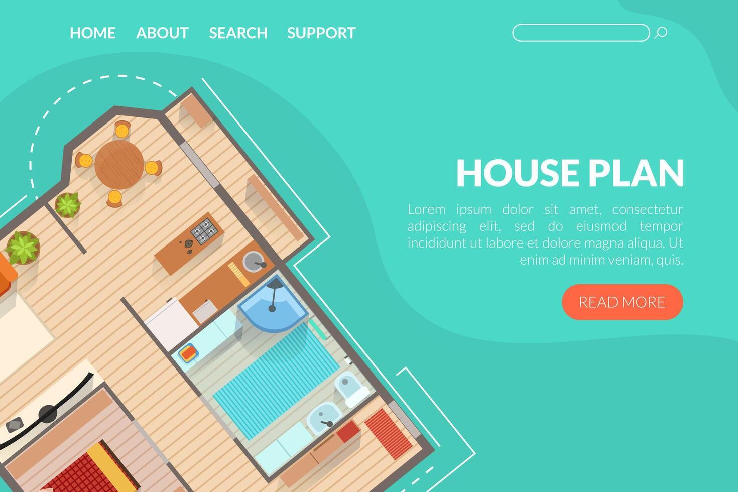 House Plan Landing Page Template, Professional Interior Design, House Renovation Mobile App, Web Page, Homepage Illustration vector