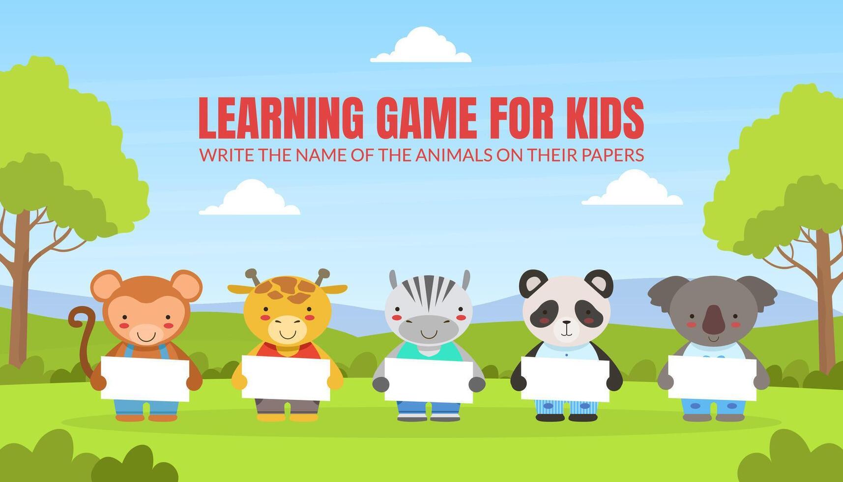 Write the Name of the Animals on their Papers, Learning Educational Game for Preschool Kids Illustration vector
