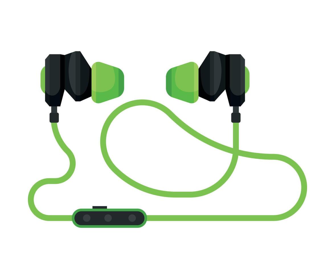 Green Earphones, Accessory for Music Listening or Gaming Illustration vector