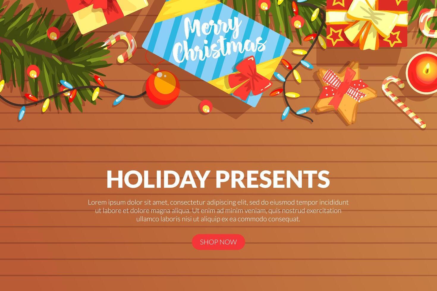 Holiday Presents Landing Page Template, Online Winter Shopping Web Banner, Website, Homepage Illustration vector