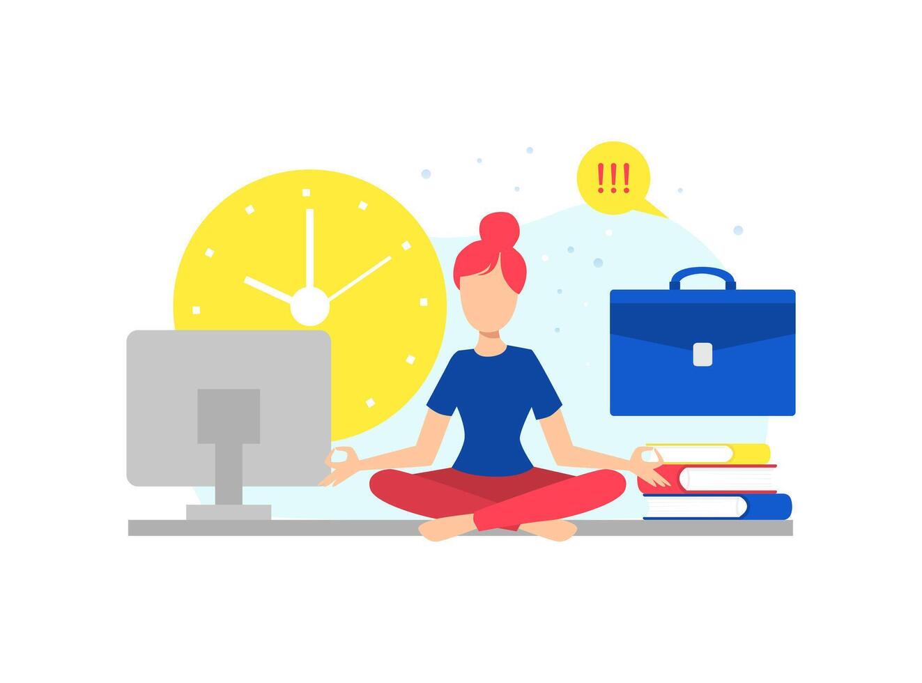 Businesswoman Meditating in Yoga Lotus Position to Calm Down Stressful Emotions in Office Illustration vector