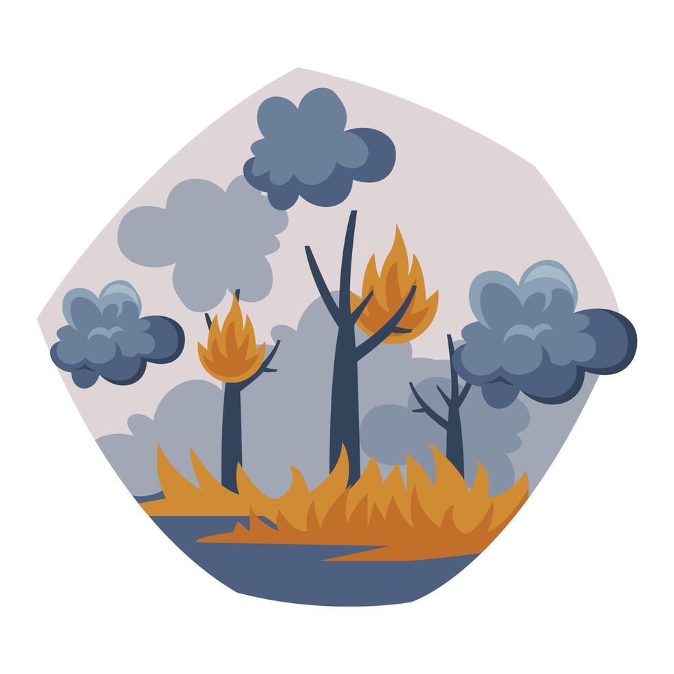 Burning Forest, Tree in Fire Flame, Nature Disaster, Air Pollution Illustration vector