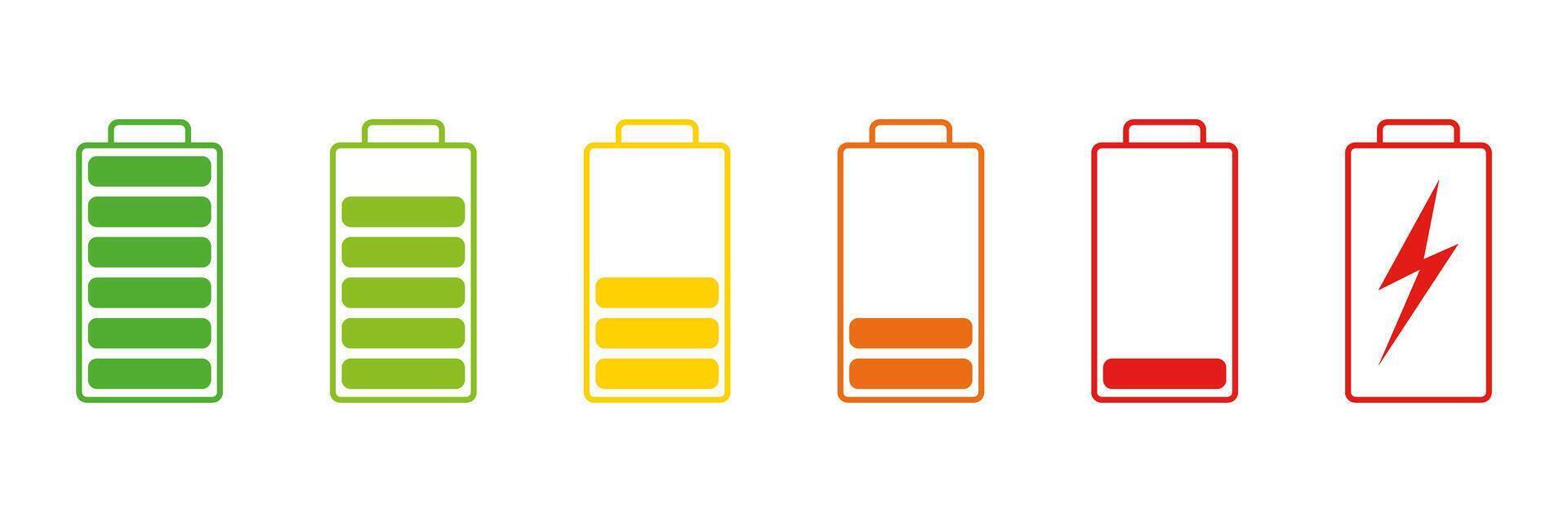 Battery Charge Levels Icon Set. Power Energy Status Symbol Collection. Isolated Illustration vector