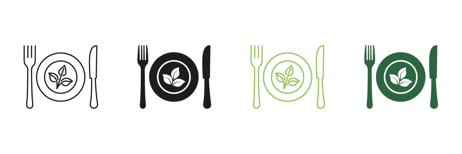 Plate With Leaf And Cutlery Representing Vegan Diet And Healthy Food. Vegetarian Food And Healthy Eating. Editable Stroke. Isolated Illustration vector