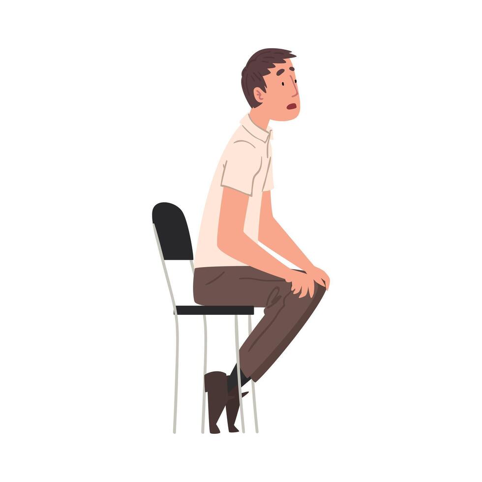 Young Man Sitting on Chair, Person Having Job Interview, Side View Illustration vector