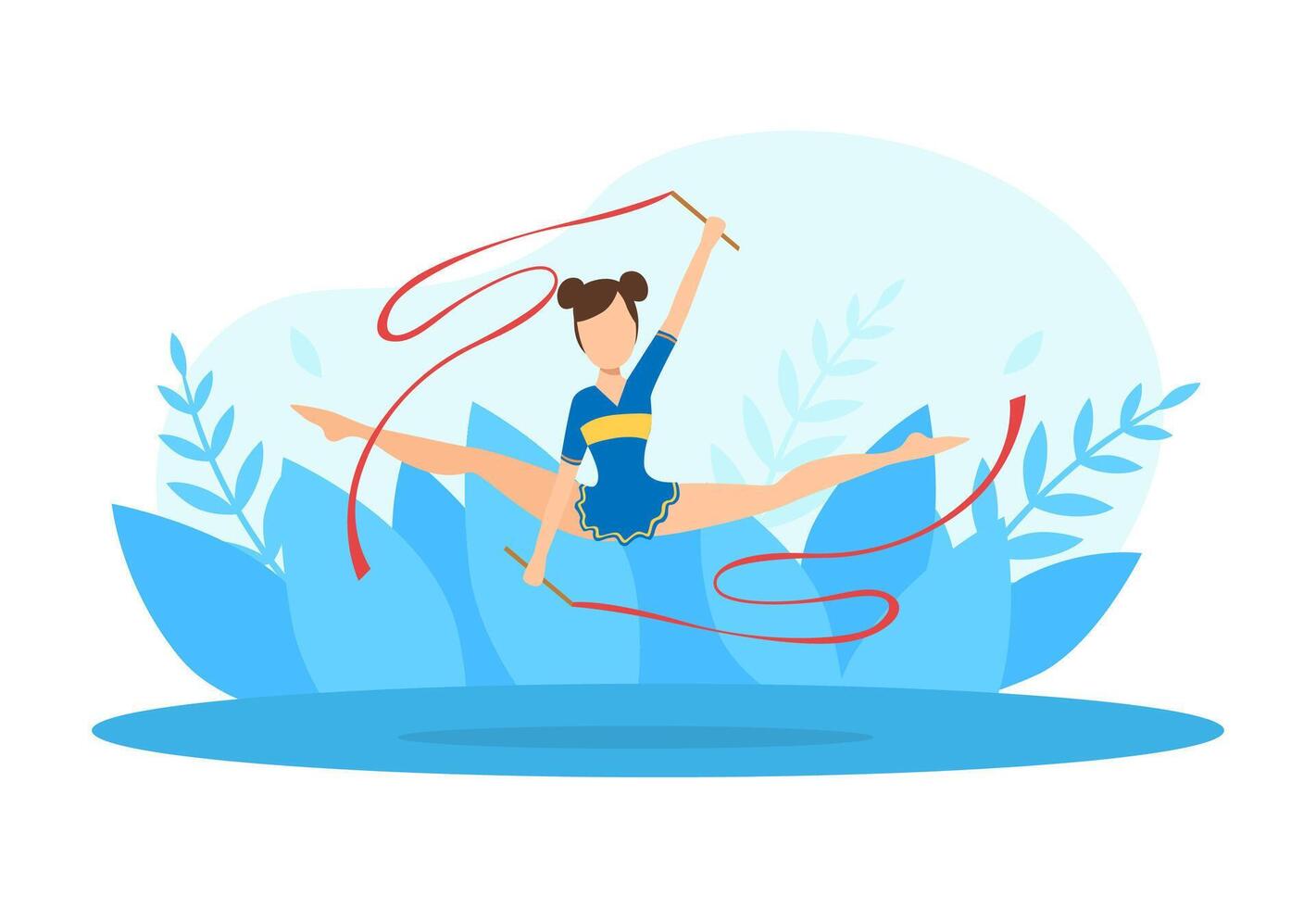 Flexible Professional Female Gymnasts Doing Rhythmic Gymnastics with Ribbon Illustration vector