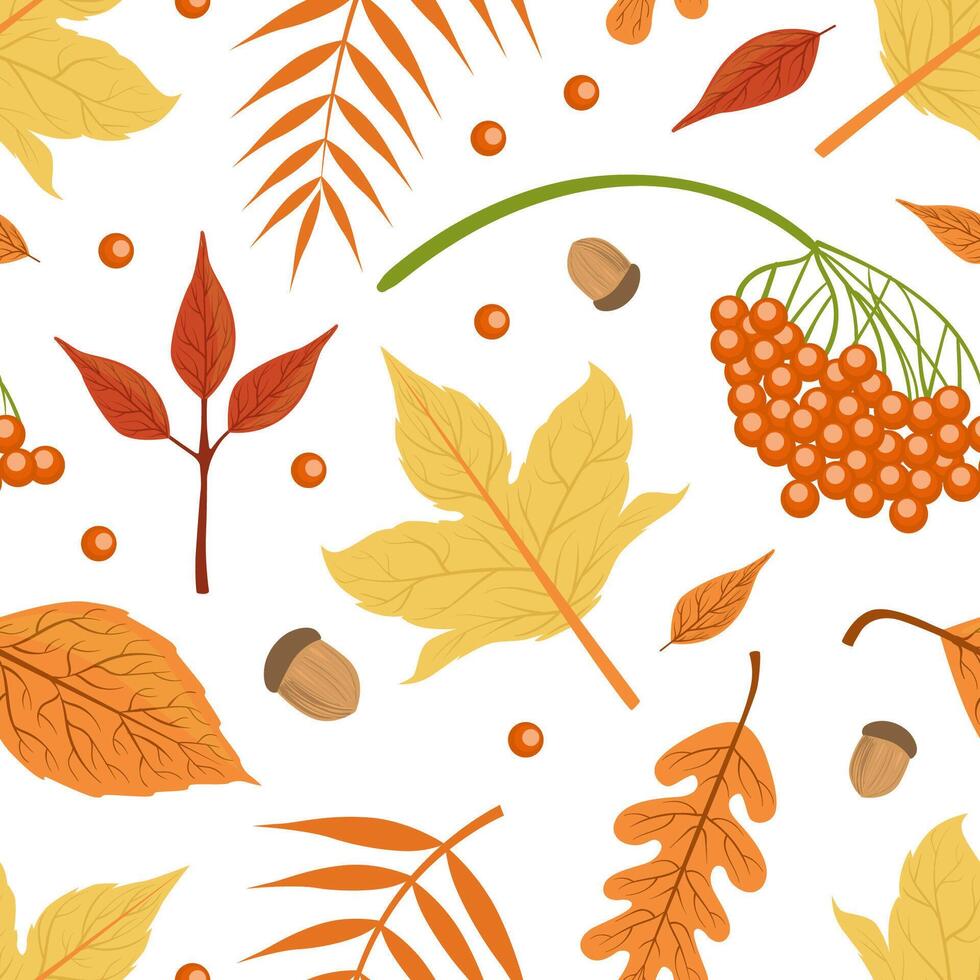 Autumn Leaves Seamless Pattern, Bright Fall Foliage, Design Element Can Be Used for Fabric, Wallpaper, Packaging, Web Page, Background Illustration vector