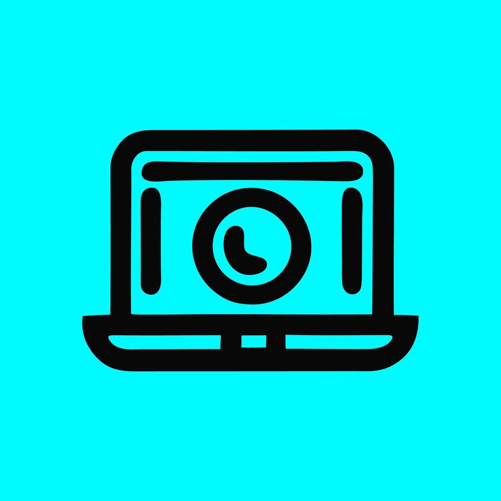 Minimalist Laptop with Clock Iconr on Cyan Background vector