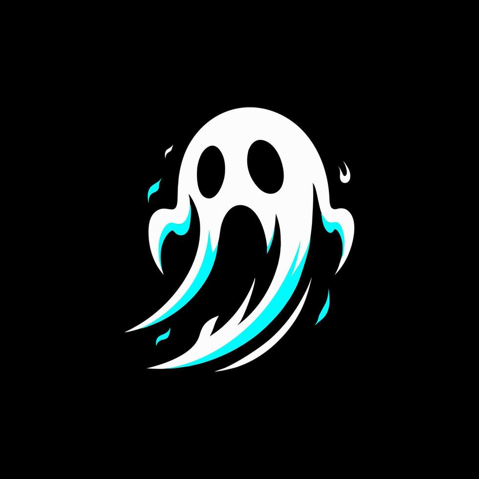 Spooky Ghost Flame Silhouette with Glowing Effect on Black Background vector